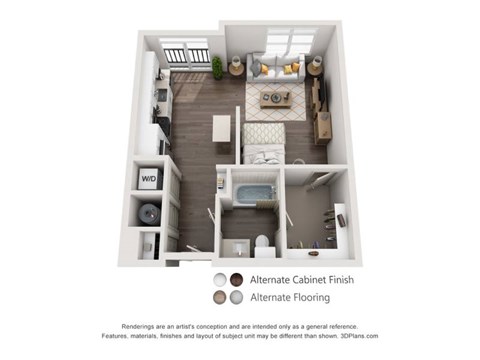 Floor plan for studio, 1 bath, 590 sqft